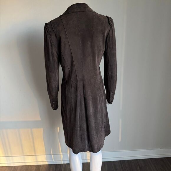 Elie Tahari Long Brown Suede Fitted Jacket With Ornate Buttons Size S - Picture 5 of 10